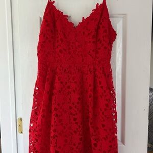 Astr Vibrant Red Lace Dress